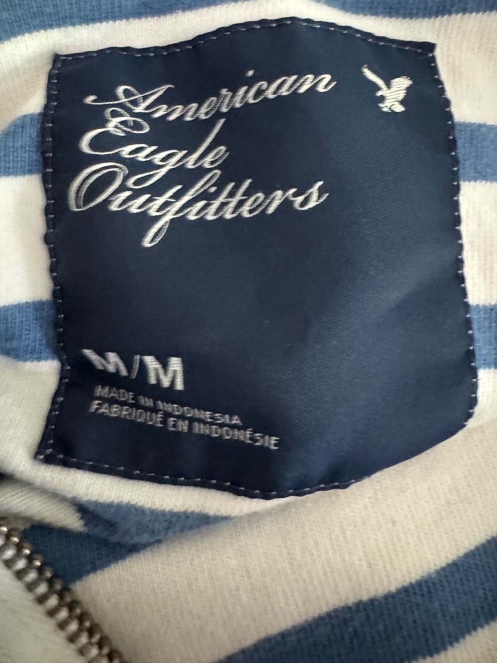 American Eagle Outfitters Blue & White Striped Half-Zip Hoodie - Picture 2 of 7